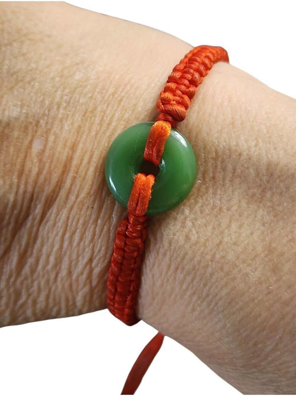 Jade Disc Bracelet Green Red Cord